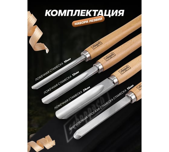 Стамески фигурные Scheppach набор 4 предмета Sch-6260(65678)