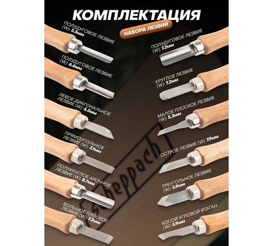 Стамески фигурные Scheppach набор 12 предметов Sch-25530(65677)