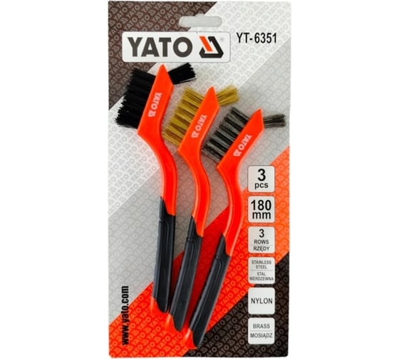 Наб. мет. щёток YATO 3пр.180мм/пласт. ручкой YT-6351 36976351 092 1