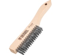 Щетка зачистная 4-х рядная Denzel прямая проволока из нержавеющей стали с деревянной ручкой, EFP 74844