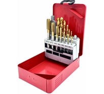 Набор метчиков и сверл Профоснастка M3x0.5/M4x0,7/M5x0.8/M6x1.0/M8x1.25/M10x1.5/M12x1.75, Р6М5 TIN, ISO529, прямые + 2.5/3.3/4.2/5/6.8/8.5/10.2 мм, Р6М5, TIN DIN 338 + метчикодержатель 160201041