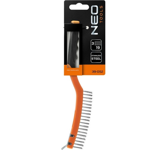 Проволочная щетка NEO Tools нержавеющая проволока, 3х19 рядов со скребком 39-052