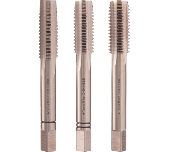 Метчик H-Tools М7 шаг 1.0мм комплект из 3х шт. DIN352 HSSE 6h L-50мм a=4.9 230070EHT 1