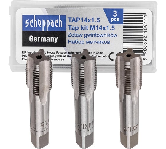 Метчик Scheppach M14x1.5, 3шт Sch-TAP14x1.5(62782) 1
