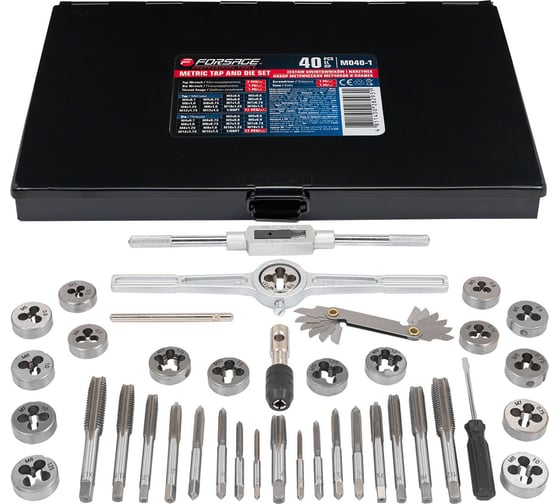 Набор метчиков и плашек метрический Forsage 40 предметов в металлическом кейсе F-M040-1(7898) 1