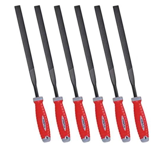 Надфиль плоский ООО МПК "Технологические Инновации" набор 6 штук 180мм - HAIBOSHI; двухкомпонентная ручка 20265 1