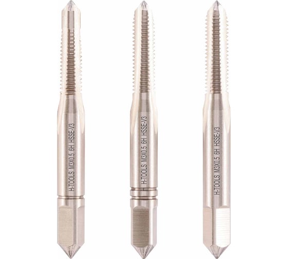 Метчик с направляющей цапфой H-Tools М3x0.5мм, комплект из 3-х шт. DIN352 HSSEV3 6h 40мм a=2.7 113130HT 1