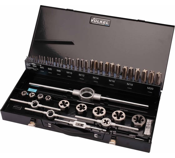 Набор метчиков и плашек VOLKEL левых M3 - M20 HSS-G 52пр 49271 V49271 1