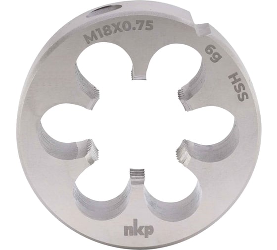 Плашка NKP М18, шаг 0.75мм DINEN22568 HSS 6g 45х14мм 240184N
