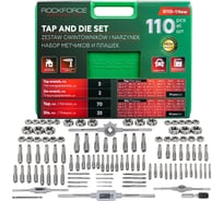 Набор метчиков и плашек Rockforce 110 предметов(2х0.4,3х0.5,4х0.7,5х0.8,6х0.75-1,8х0.75-1,25,9х0.75-1.25,10х0.75-1.5,11х0.75/1/1.25/1.5, 12х0.75-1.75,14х1-2,16х1-2,18х1.5) RF-B110-1 NEW(50165)