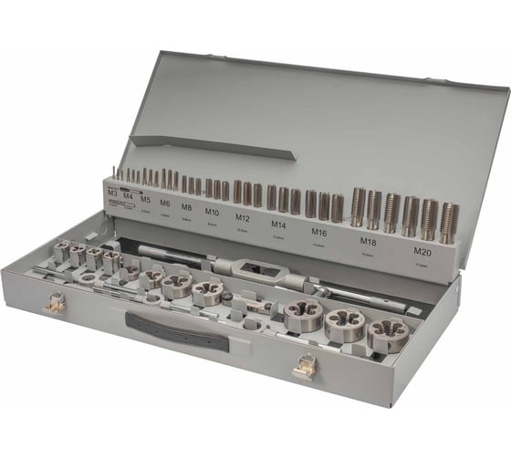 Набор метчиков и плашек MASTER-TOOL HSS-G M3 -M20 56пр 1017601010004