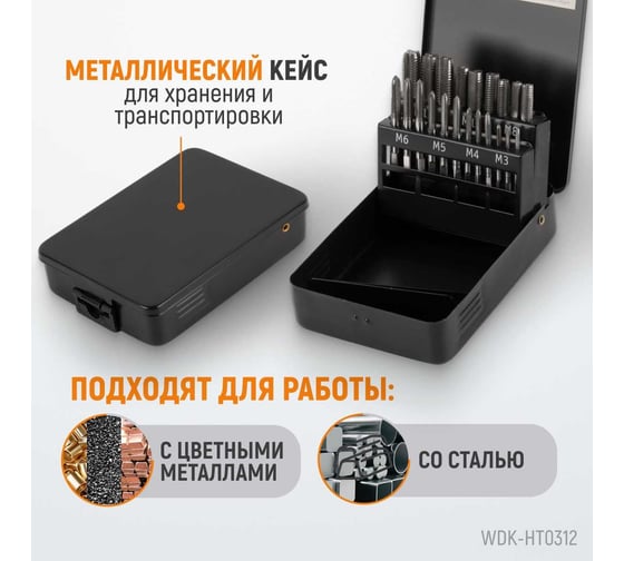Набор комплектных метчиков WIEDERKRAFT М3-М12, 21 предмет WDK-HT0312