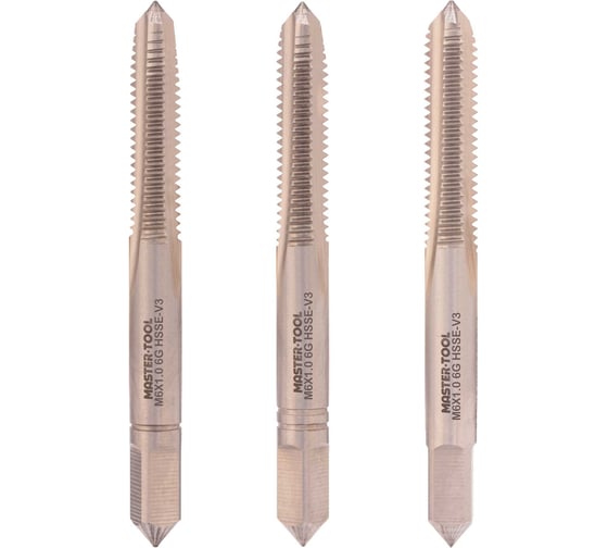 Метчик MASTER-TOOL М6 шаг 1.0мм комплект из 3х шт. DIN352 HSSEV3 6g 314190HT