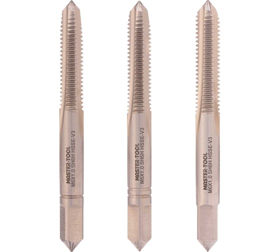 Метчик MASTER-TOOL М6 шаг 1.0мм комплект из 3х шт. DIN352 HSSEV3 5h6h 317190HT