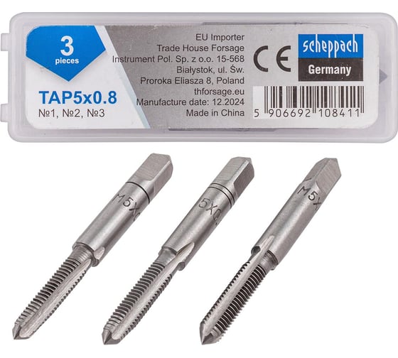 Метчик Scheppach (17578) M5x0,8 (3шт) Sch-TAP5x0,8(65176)