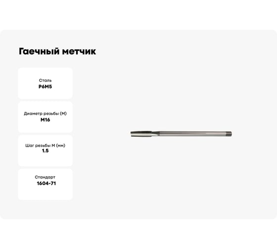 Гаечный метчик Hortz М 16x1.5 Р6М5 837320