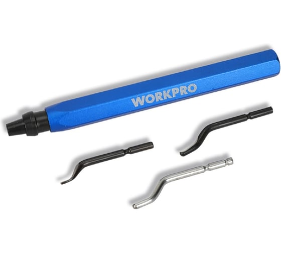 Инструмент для снятия заусенцев PRO WORKPRO (алюм. ручкой + 3 лезвия HSS), WP309010 1