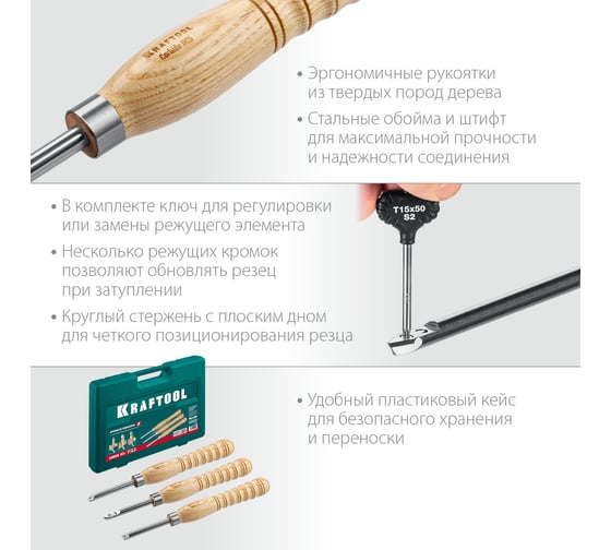 Набор ручных резцов по дереву KRAFTOOL Precision-3 3 шт 18369
