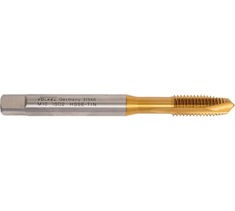Машинный метчик VOELKEL М10 шаг 1,5 мм HSSE-TiN DIN371 V31546