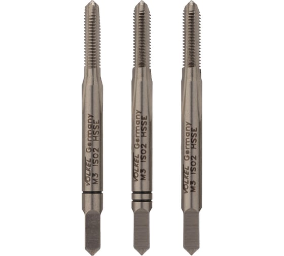 Ручные метчики VOLKEL M3 шаг 0.5мм DIN 352 HSSE комплект из 3 штук V57326