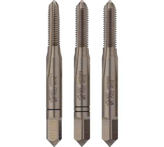 Ручные метчики VOLKEL M5 шаг 0.8мм DIN 352 HSSE комплект из 3 штук V57334