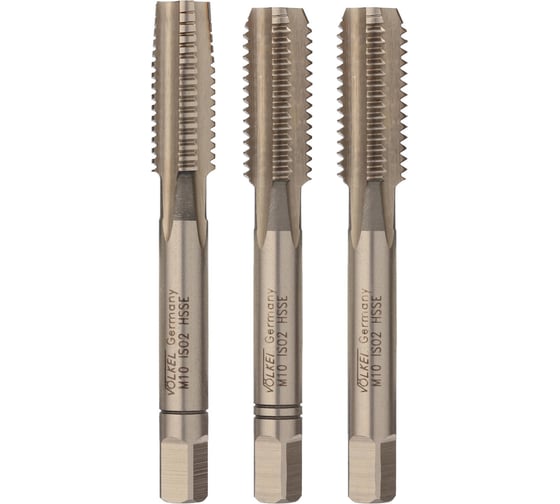 Ручные метчики VOLKEL M10 шаг 1.5мм DIN 352 HSSE комплект из 3 штук V57346