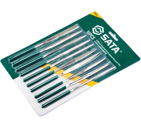 Надфили SATA 10пр. Разные виды и сечения прямые, алмазные. S 03830