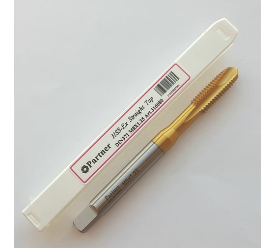 Метчик Partner M8х1.25 HSSE, DIN371, прямая канавка со спиральной подточкой, Н6, TiN 316080
