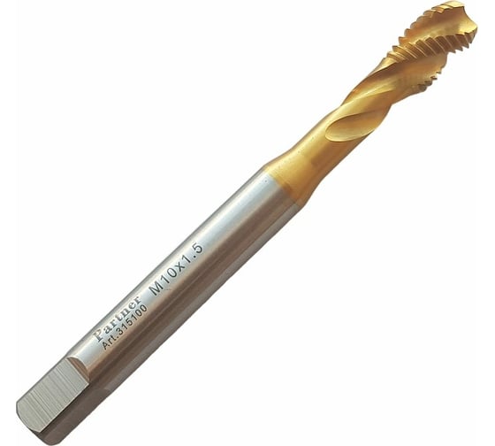 Метчик Partner M10х1.5 HSSE, DIN371, спиральная канавка, Н6, TiN 315100