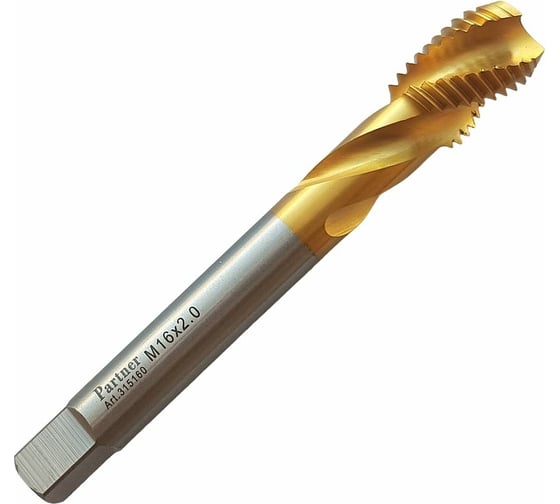 Метчик Partner M16х2.0 HSSE, DIN376, спиральная канавка, Н6, TiN 315160 1