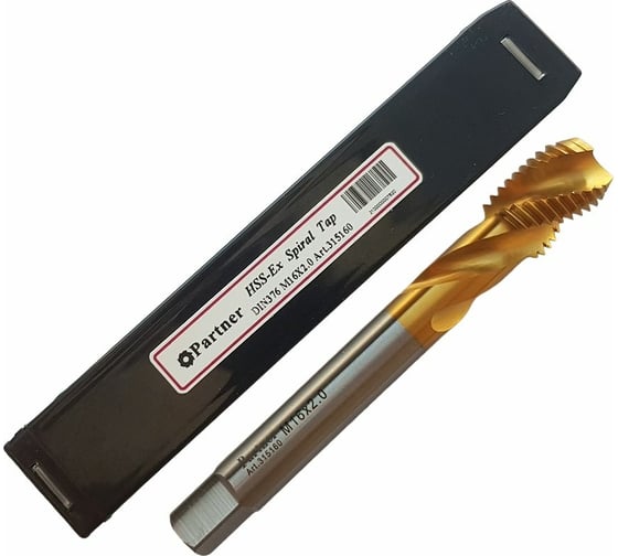 Метчик Partner M16х2.0 HSSE, DIN376, спиральная канавка, Н6, TiN 315160