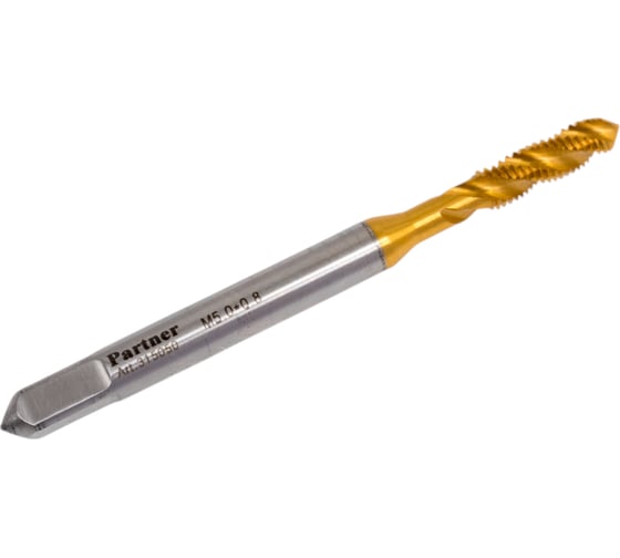 Метчик Partner M5х0.8 HSSE, DIN371, спиральная канавка, Н6, TiN 315050