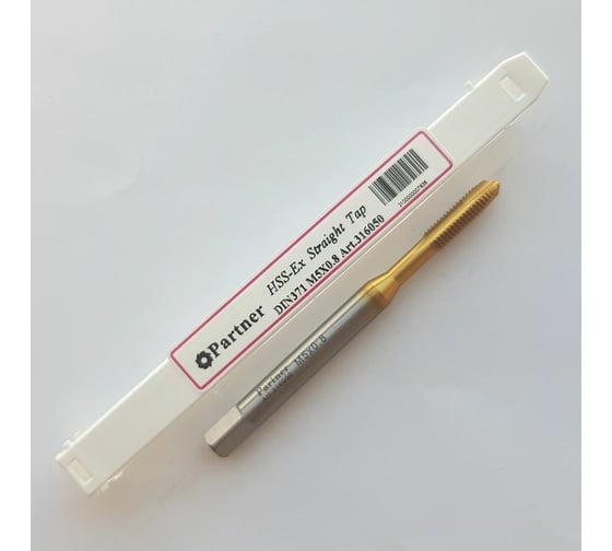 Метчик Partner M5х0.8 HSSE, DIN371, прямая канавка со спиральной подточкой, Н6, TiN 316050