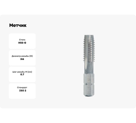 Метчик для шуруповерта VOELKEL М 4, шаг 0.7 мм, HSS-G V67030