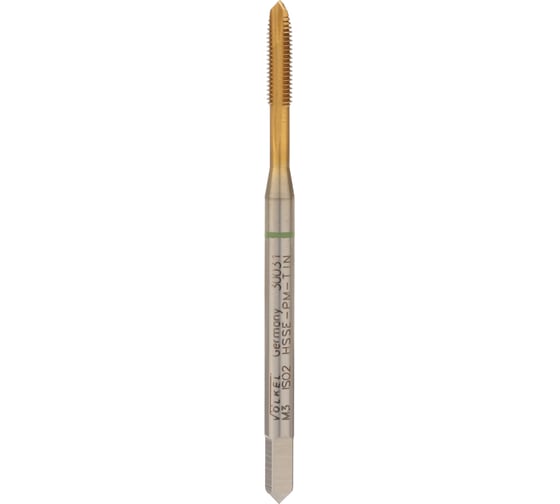 Машинный метчик VOELKEL М 3, шаг 0,5, HSSE-PM TiN DIN371 V30031 1
