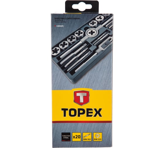 Набор плашек и метчиков M3 - M12, пласт. бокс TOPEX 20 шт. 14A425