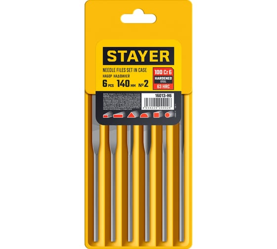 Набор надфилей STAYER 140 мм, в чехле, 6 шт. 16013-H6