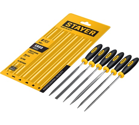 Набор надфилей с двухкомпонентной ручкой 100 мм 6шт STAYER 16010-H6_z02