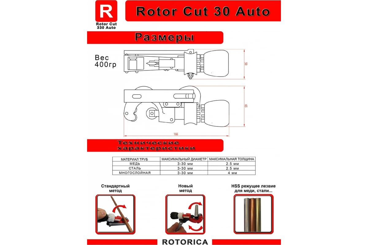 Ручной труборез Rotorica Rotor Cut 30 Auto RT.1211030 - выгодная цена,  отзывы, характеристики, фото - купить в Москве и РФ