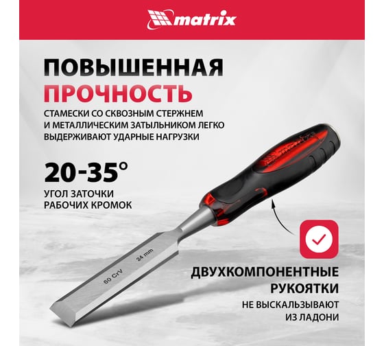 Набор плоских долот-стамесок MATRIX "Тигровый глаз" 4 штуки, 6-12-18-24 мм 24432