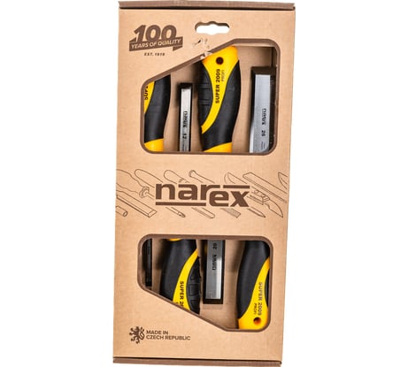 Набор из 4 плоских стамесок с ручкой NAREX SUPER 2009 LINE PROFI 6, 12, 20, 26 мм 860600