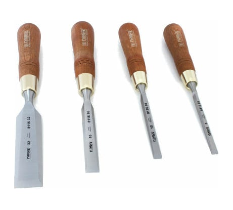 Набор из 4 плоских стамесок с ручкой NAREX WOOD LINE PLUS 8, 10, 16, 32 мм 863202
