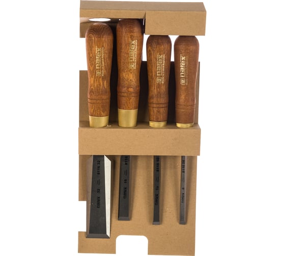 Набор из 4 плоских стамесок с ручкой NAREX WOOD LINE PLUS 8, 10, 16, 32 мм 863202