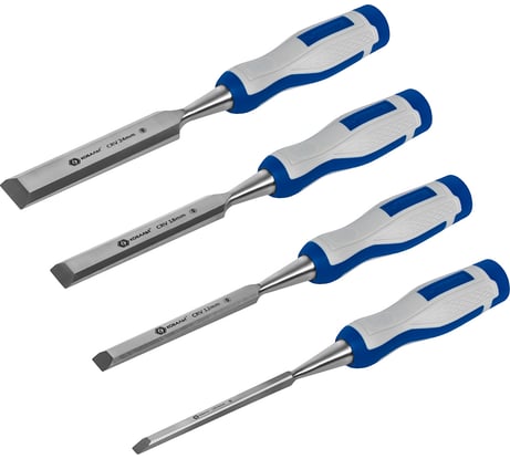 Набор плоских стамесок: 6, 12, 18, 24мм, длина 140мм, CR-V, двухкомпонентные рукоятки, 4шт КОБАЛЬТ 245-671