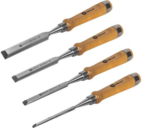 Набор плоских стамесок: 6, 12, 18, 24мм, длина 140мм, CR-V, деревянные рукоятки, 4шт КОБАЛЬТ 245-879