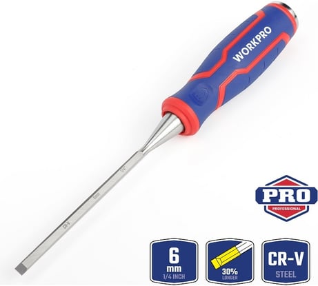Стамеска-долото WORKPRO 6 мм, CR-V кованая сталь WP243004
