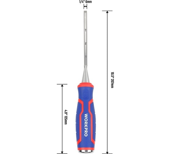 Стамеска-долото WORKPRO 6 мм, CR-V кованая сталь WP243004