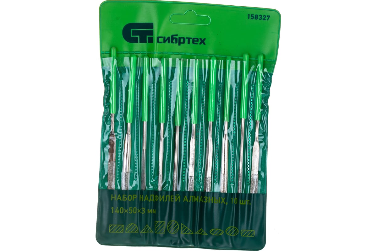 Набор алмазных надфилей СИБРТЕХ 140x50x3 мм, 10 шт. 158327 - выгодная ...