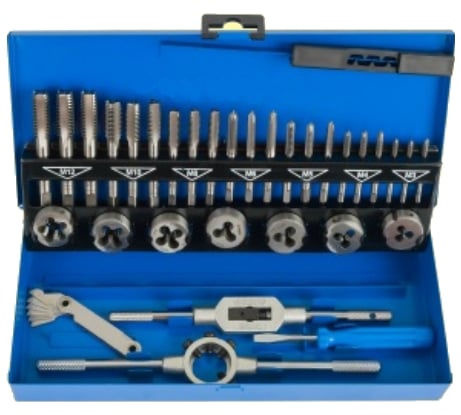 Набор плашек и метчиков из 32 предметов (М3-М12, металлический кейс) Техносталь t207032