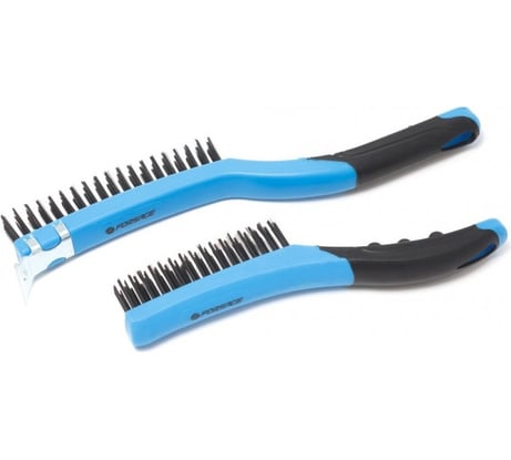 Набор щеток по металлу в пластиковом корпусе с прорезиненными рукоятками Forsage скребок-40 мм, углеродистая сталь, 3x19 и 4x16 рядов в блистере F-34013212 F-34013212(17436)